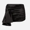 Short draped satin skirt with side bow