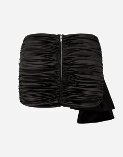 Short draped satin skirt with side bow