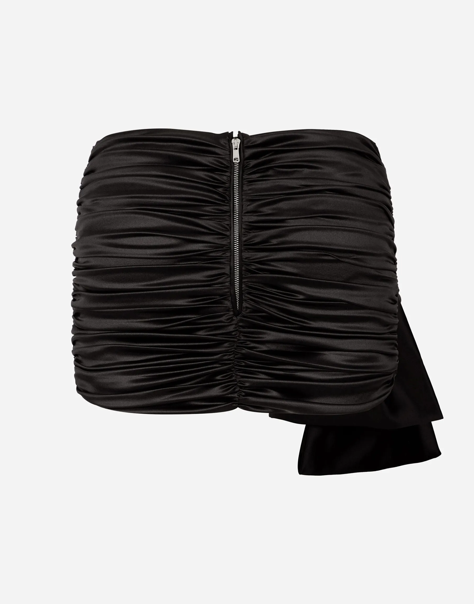 Short draped satin skirt with side bow