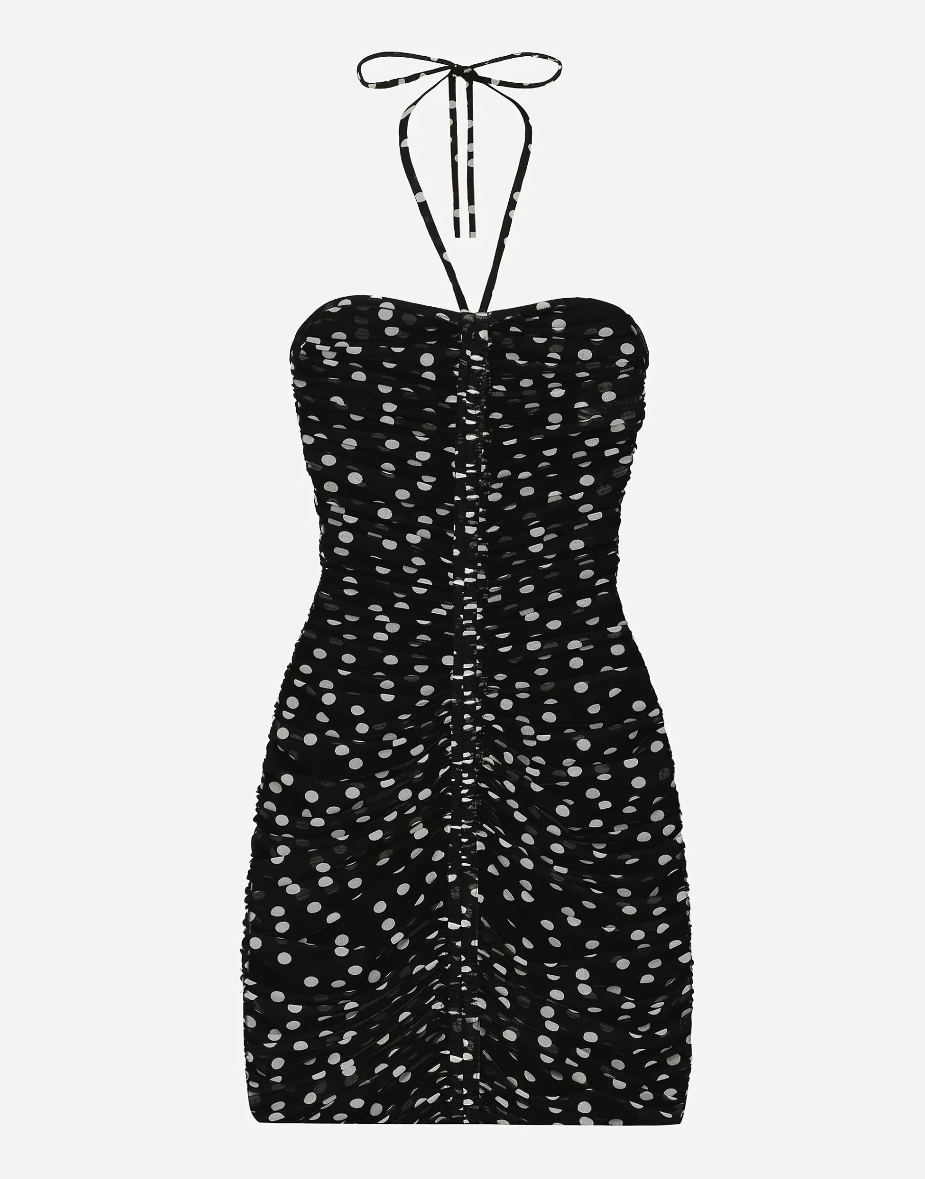 Short draped tulle dress with polka-dot print