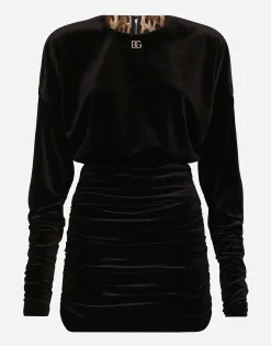 Short draped velvet dress with DG logo