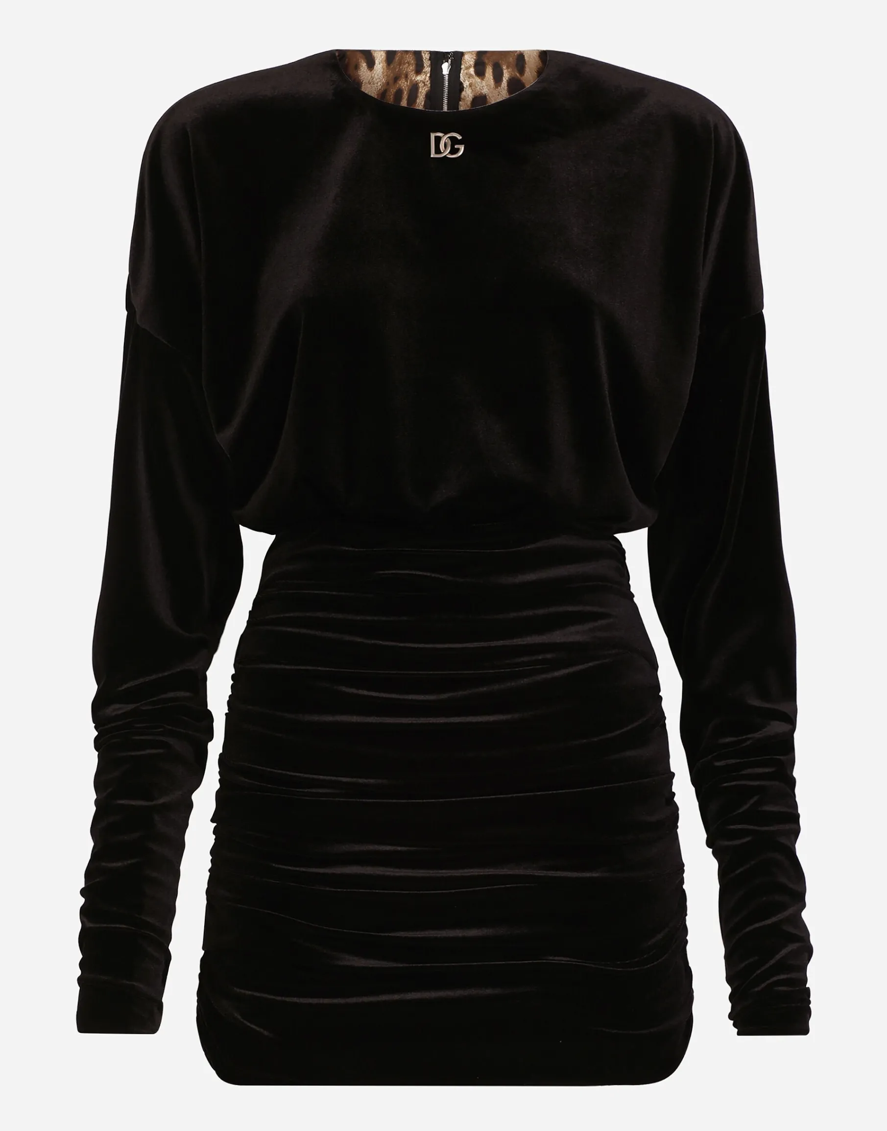 Short draped velvet dress with DG logo
