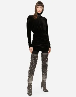 Short draped velvet dress with DG logo