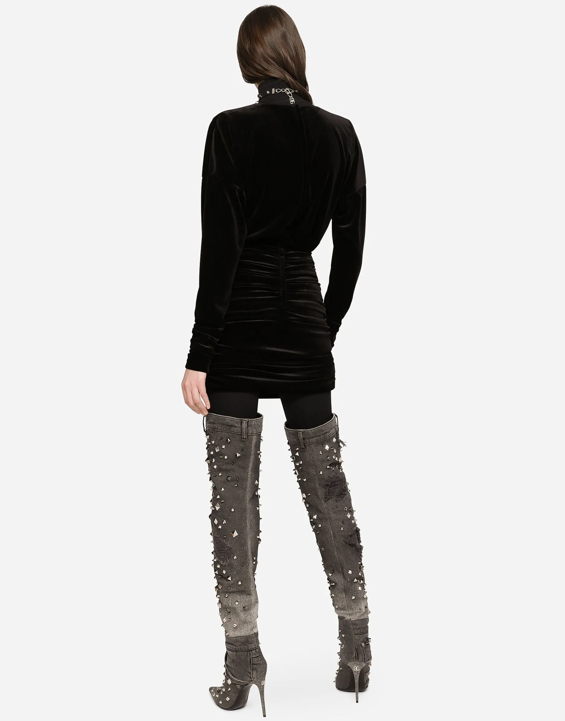 Short draped velvet dress with DG logo