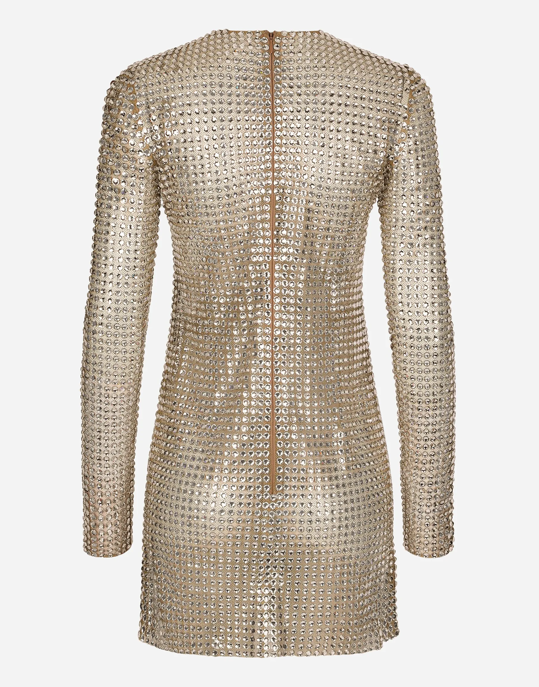 Short dress with all-over rhinestone embellishment on tulle