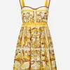 Short dress with corset bodice in majolica-print cotton poplin
