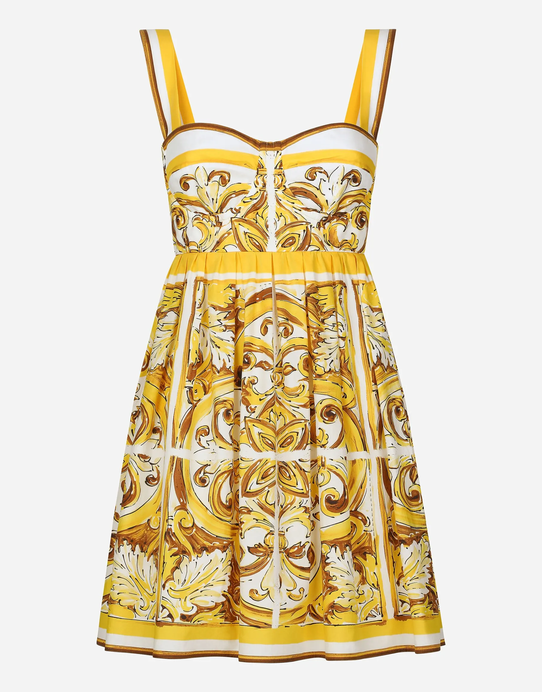 Short dress with corset bodice in majolica-print cotton poplin