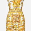 Short dress with corset bodice in majolica-print brocade