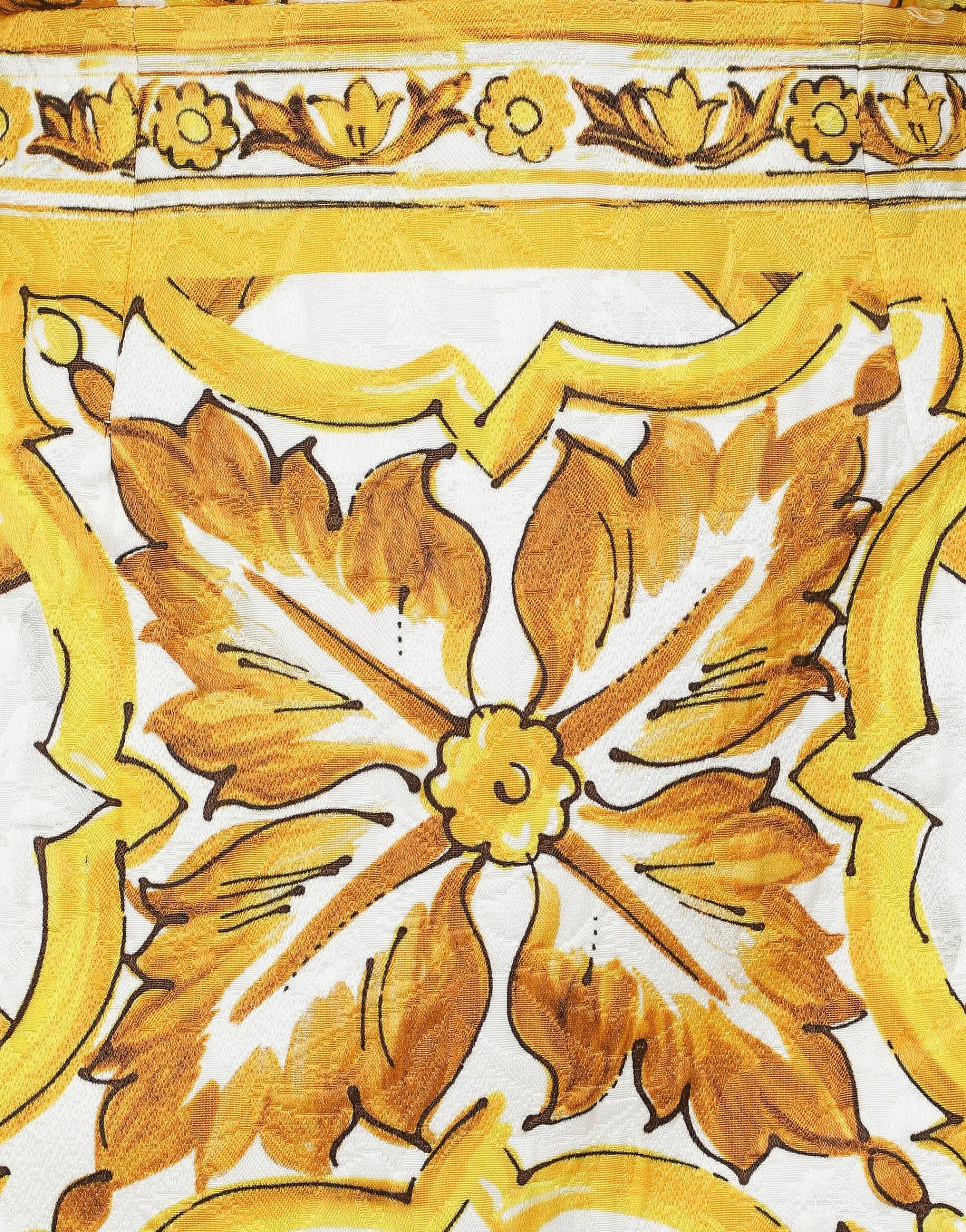 Short dress with corset bodice in majolica-print brocade