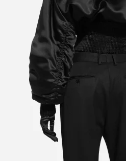 Short duchesse bomber jacket with draped sleeves