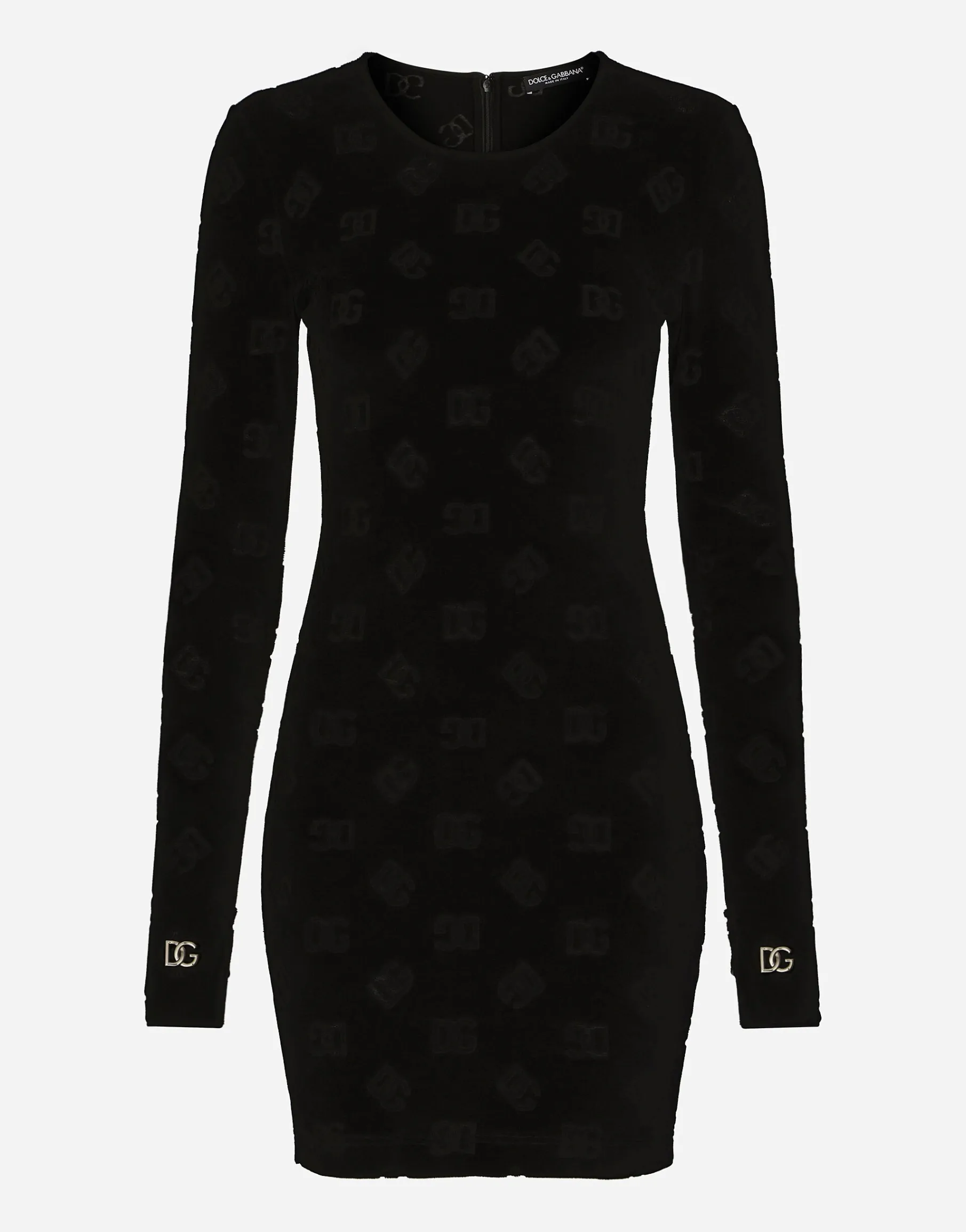 Short flocked jersey dress with all-over DG logo