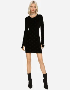 Short flocked jersey dress with all-over DG logo