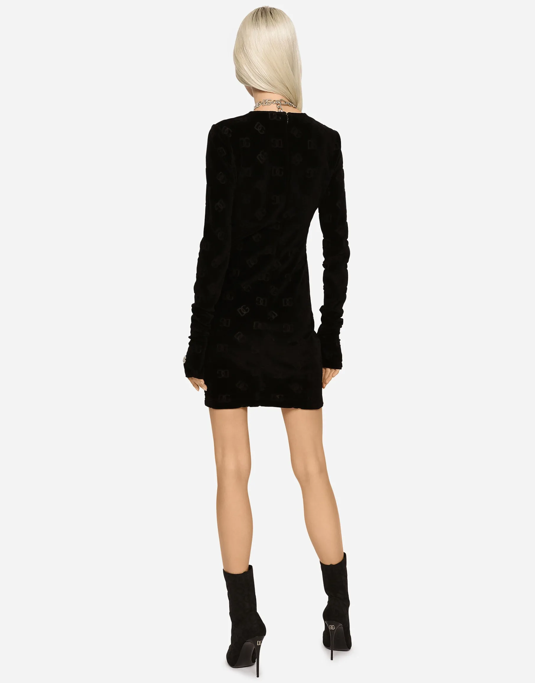 Short flocked jersey dress with all-over DG logo