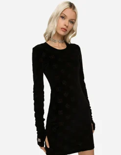 Short flocked jersey dress with all-over DG logo