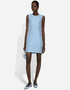 Short floral quilted jacquard A-line dress