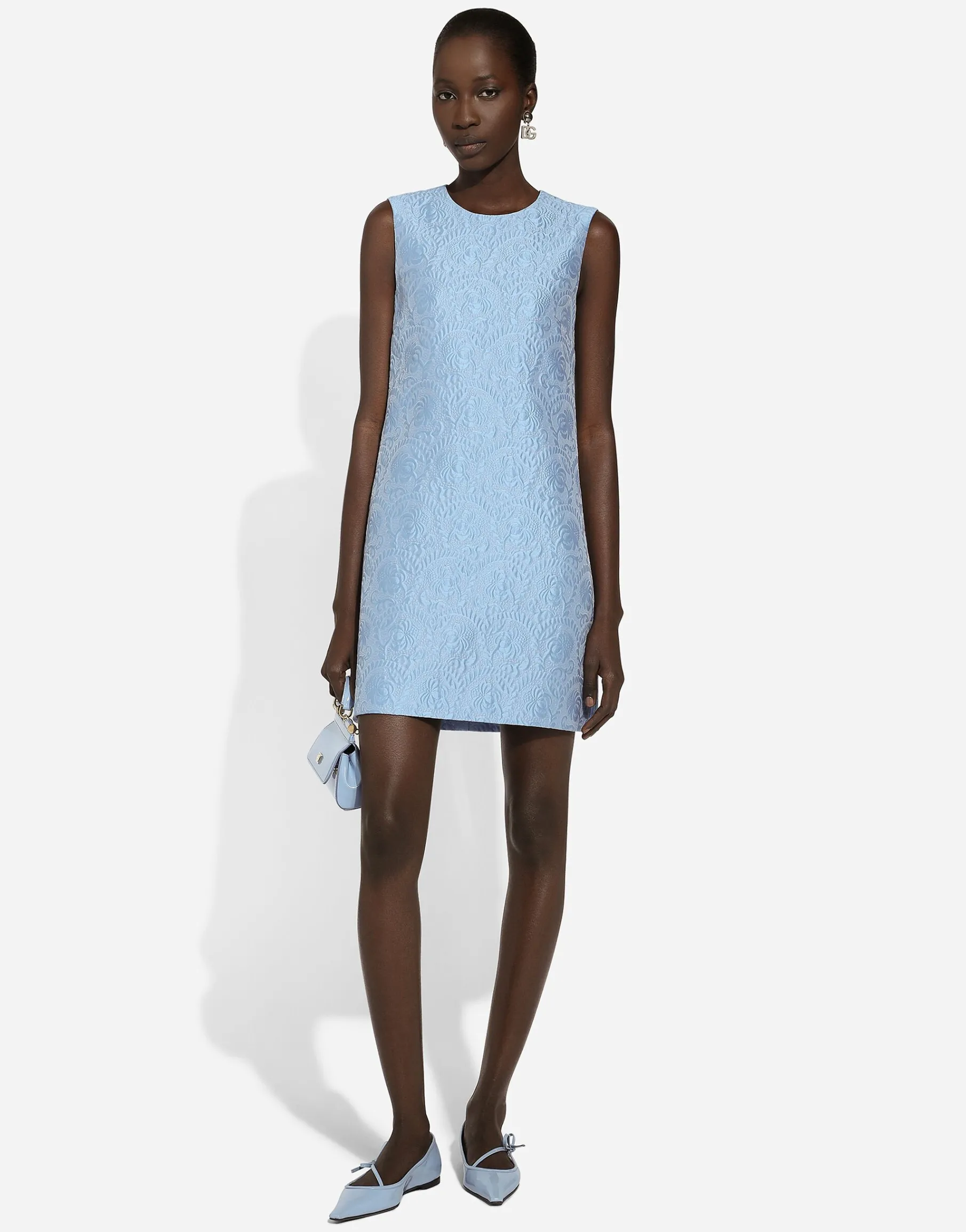 Short floral quilted jacquard A-line dress
