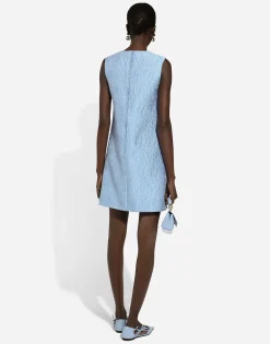 Short floral quilted jacquard A-line dress