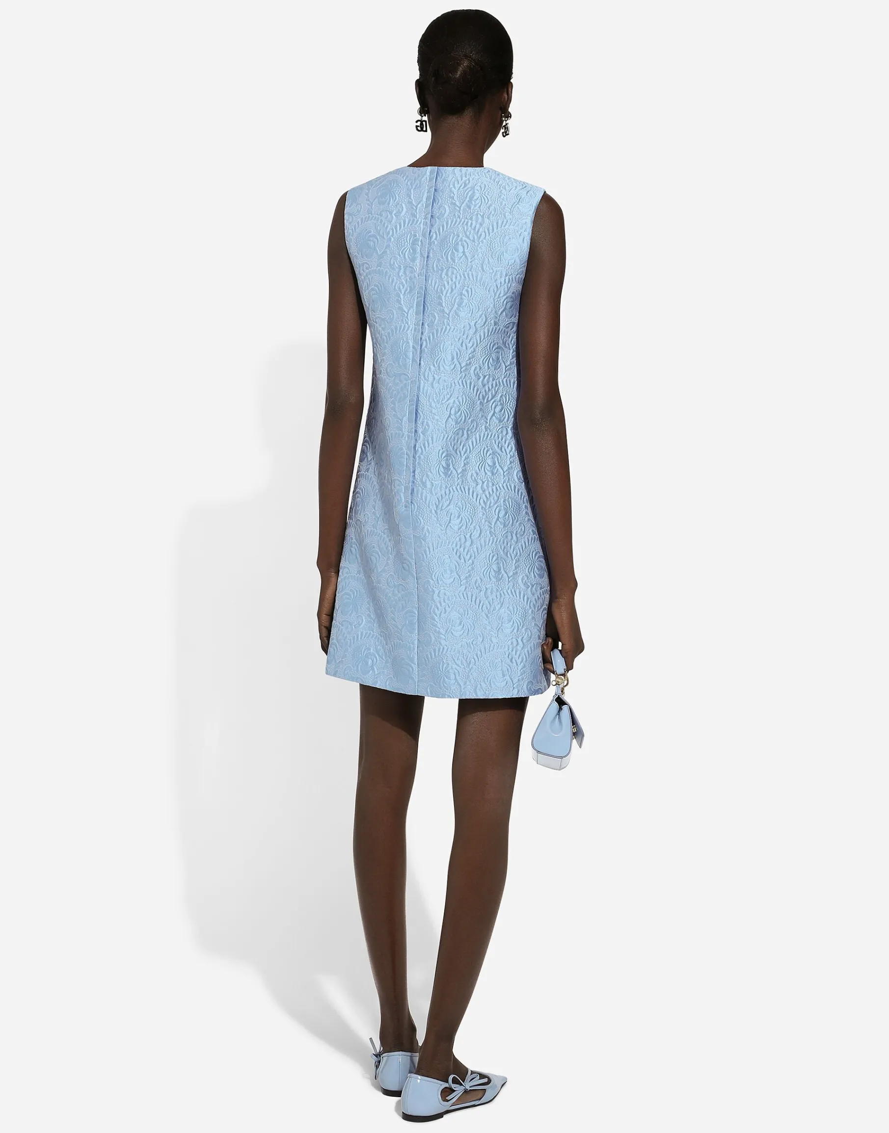 Short floral quilted jacquard A-line dress
