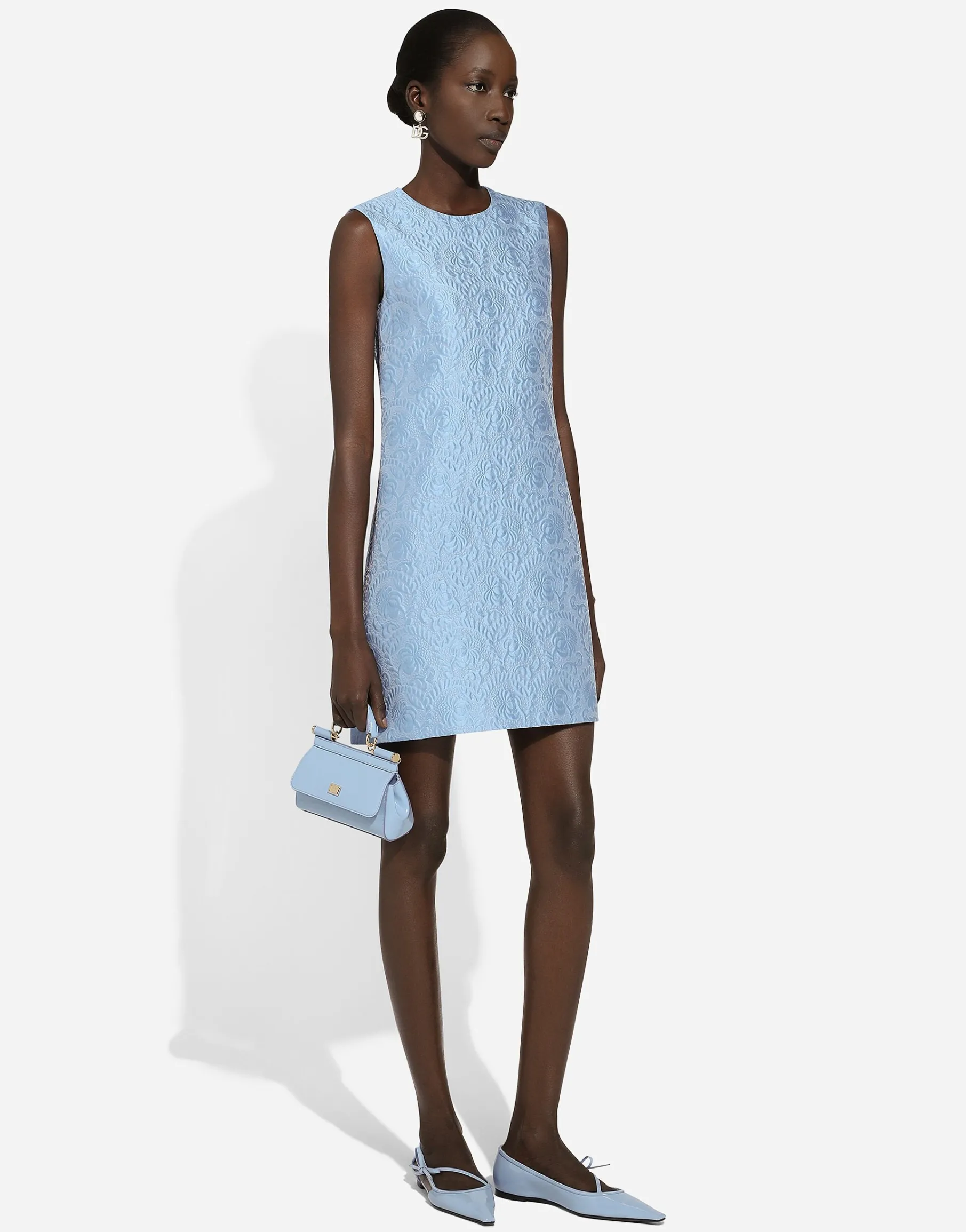 Short floral quilted jacquard A-line dress