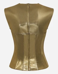 Short foiled satin corset top