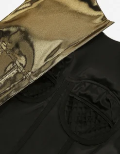 Short foiled satin corset top