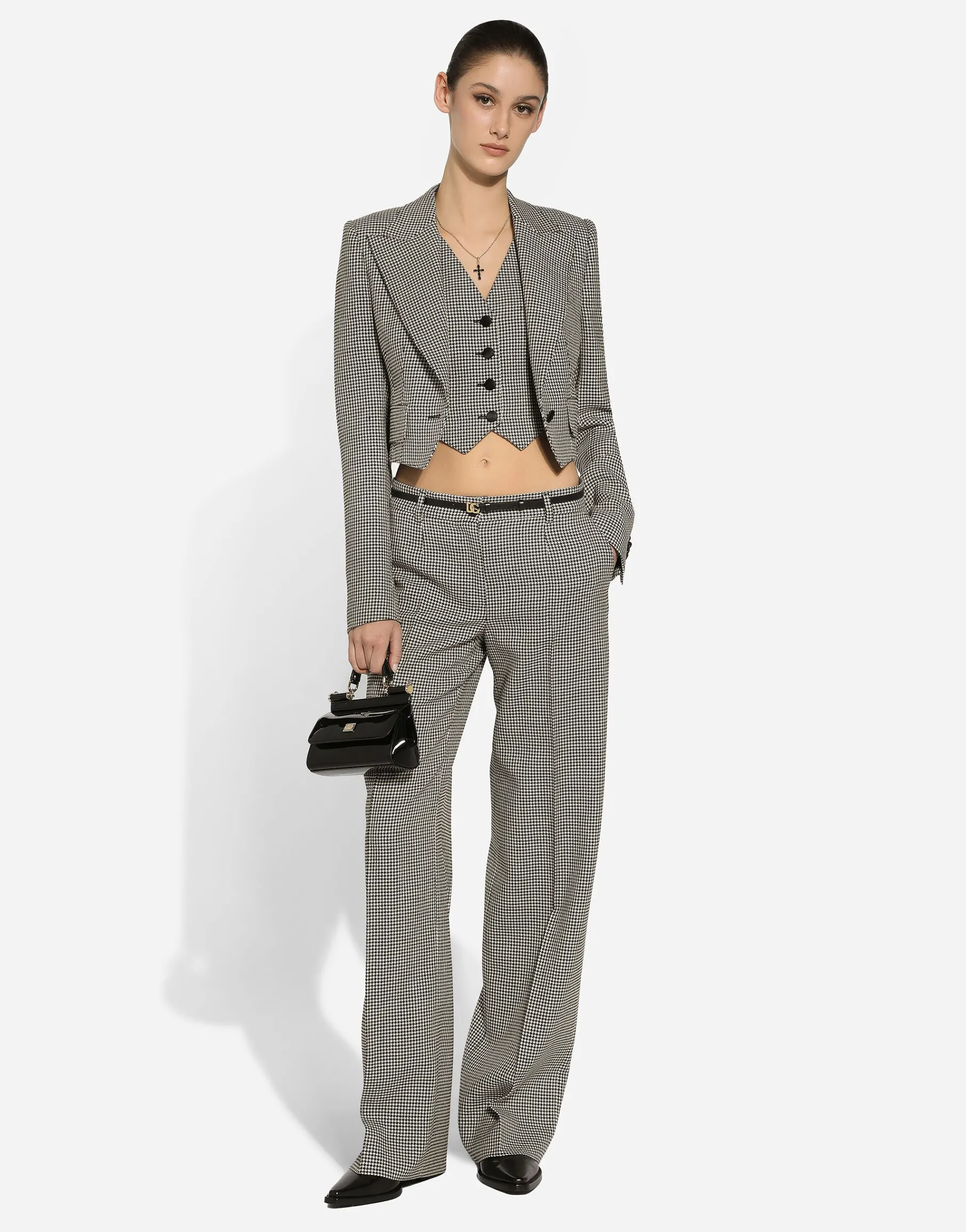 Short houndstooth jacket with vest