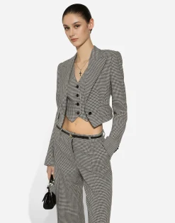 Short houndstooth jacket with vest