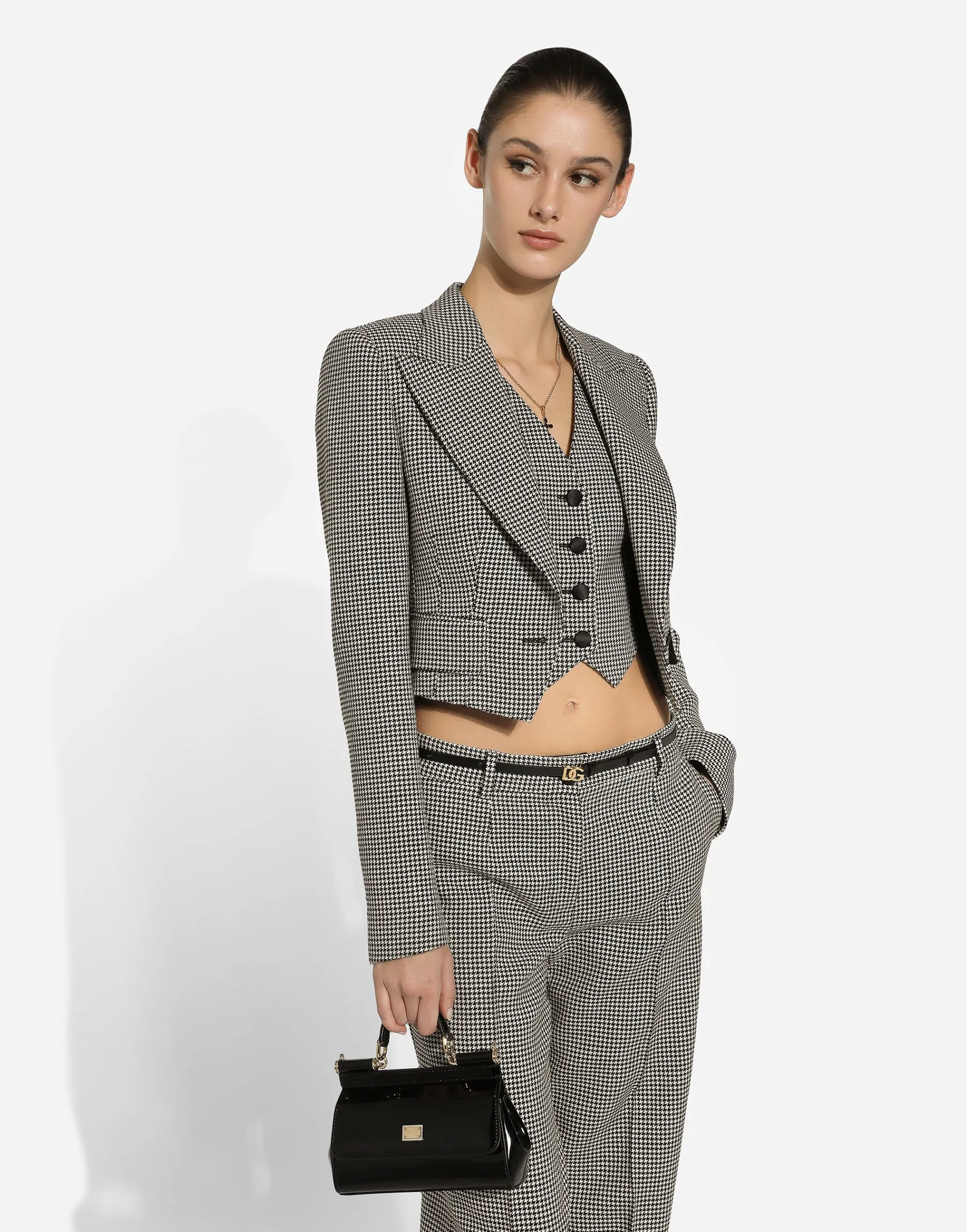 Short houndstooth jacket with vest
