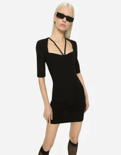 Short jersey dress with 3/4 sleeves