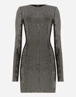 Short jersey dress with sequin embellishment
