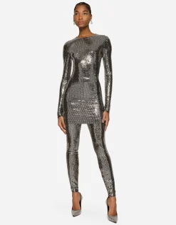 Short jersey dress with sequin embellishment