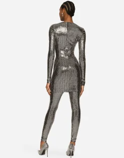 Short jersey dress with sequin embellishment