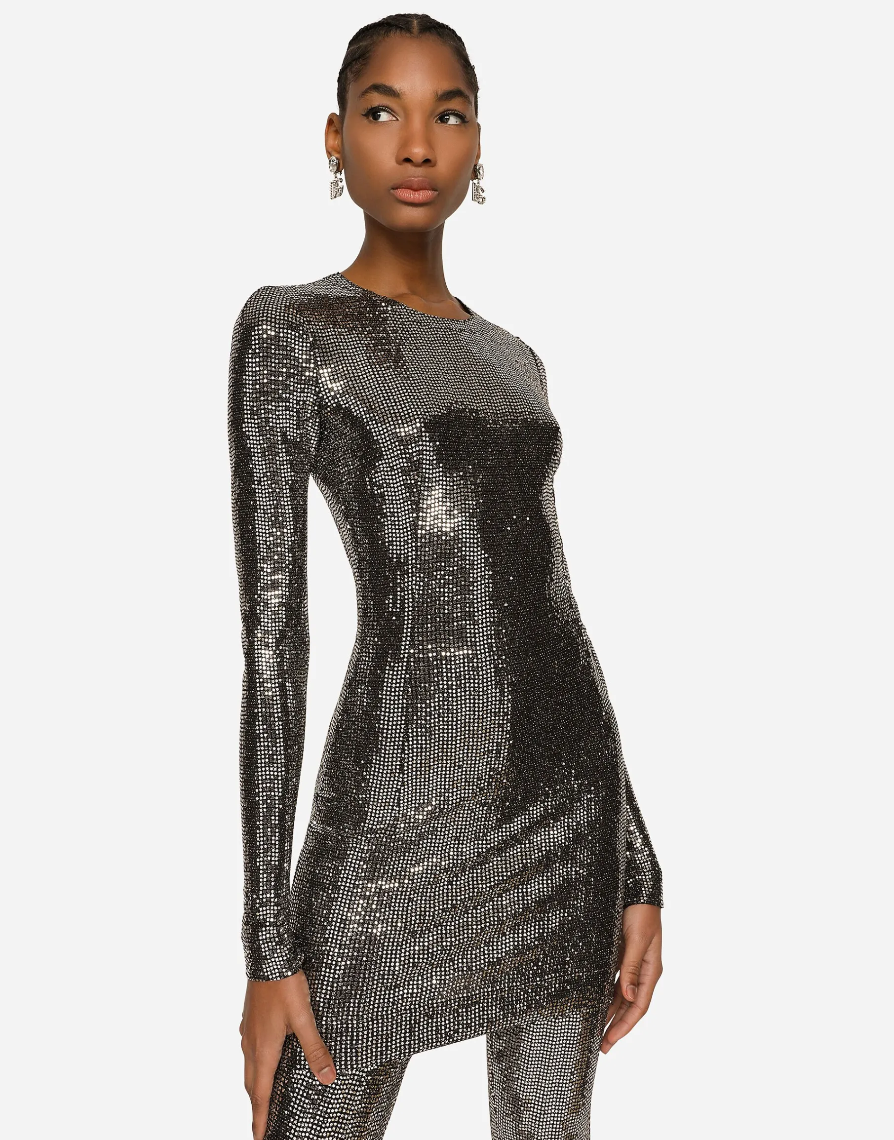 Short jersey dress with sequin embellishment