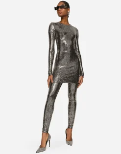 Short jersey dress with sequin embellishment