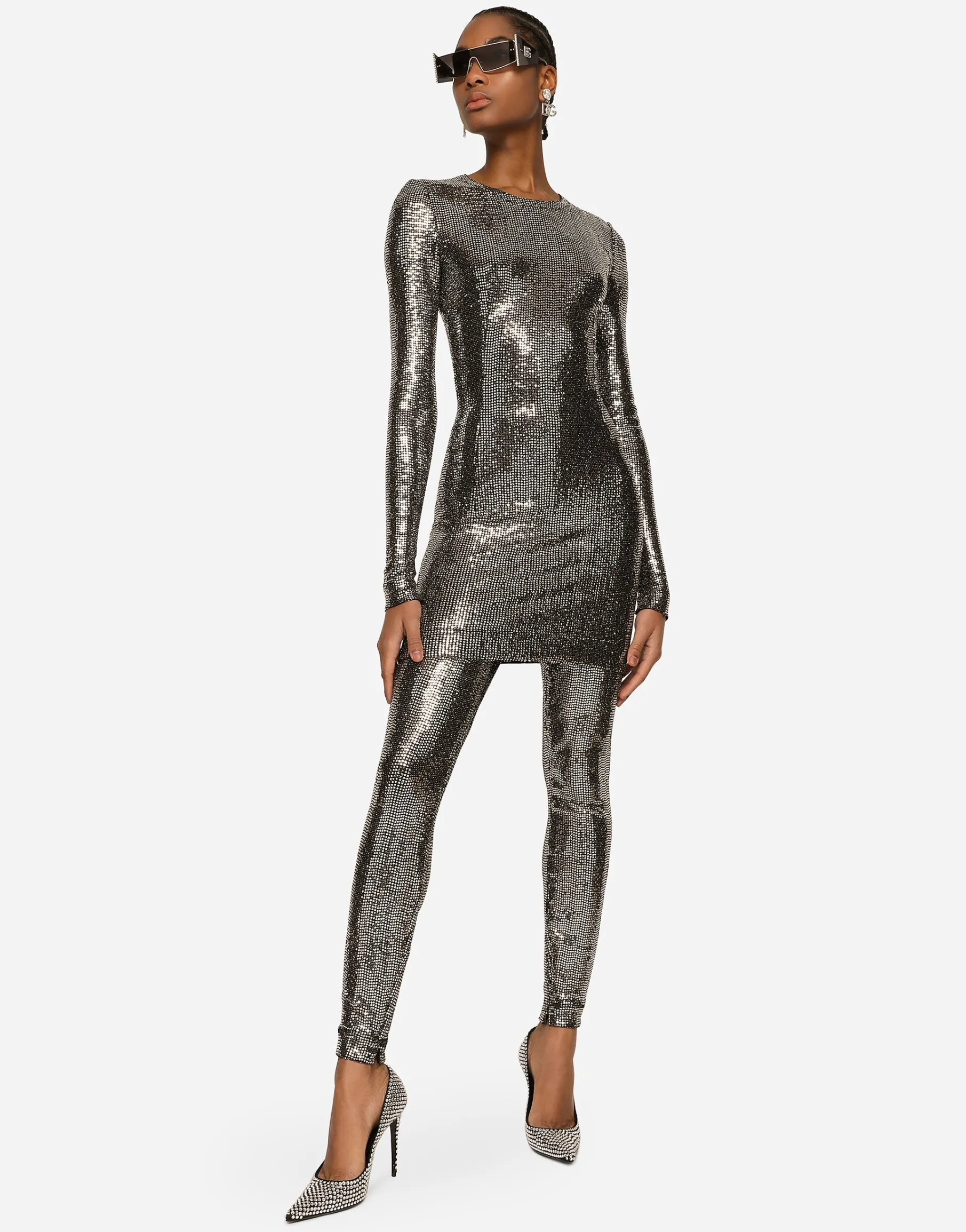 Short jersey dress with sequin embellishment