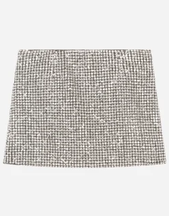 Short jersey skirt with fusible rhinestones
