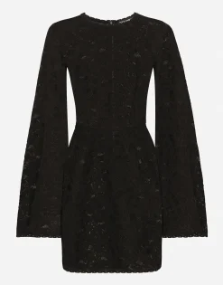 Short lace-stitch dress with full sleeves