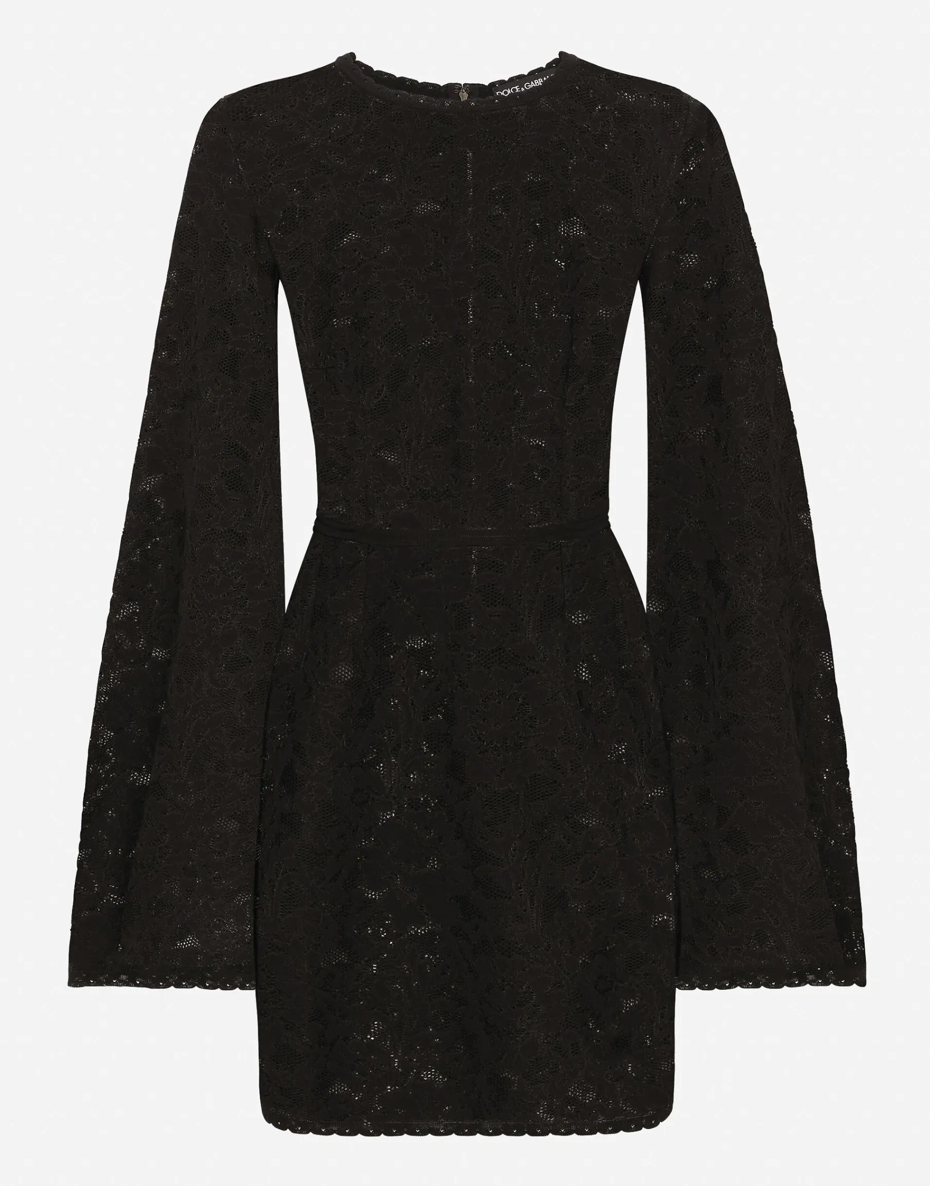 Short lace-stitch dress with full sleeves