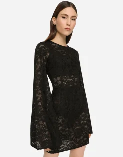 Short lace-stitch dress with full sleeves