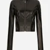 Short leather biker jacket