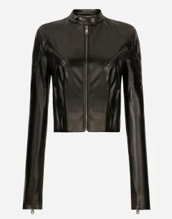 Short leather biker jacket