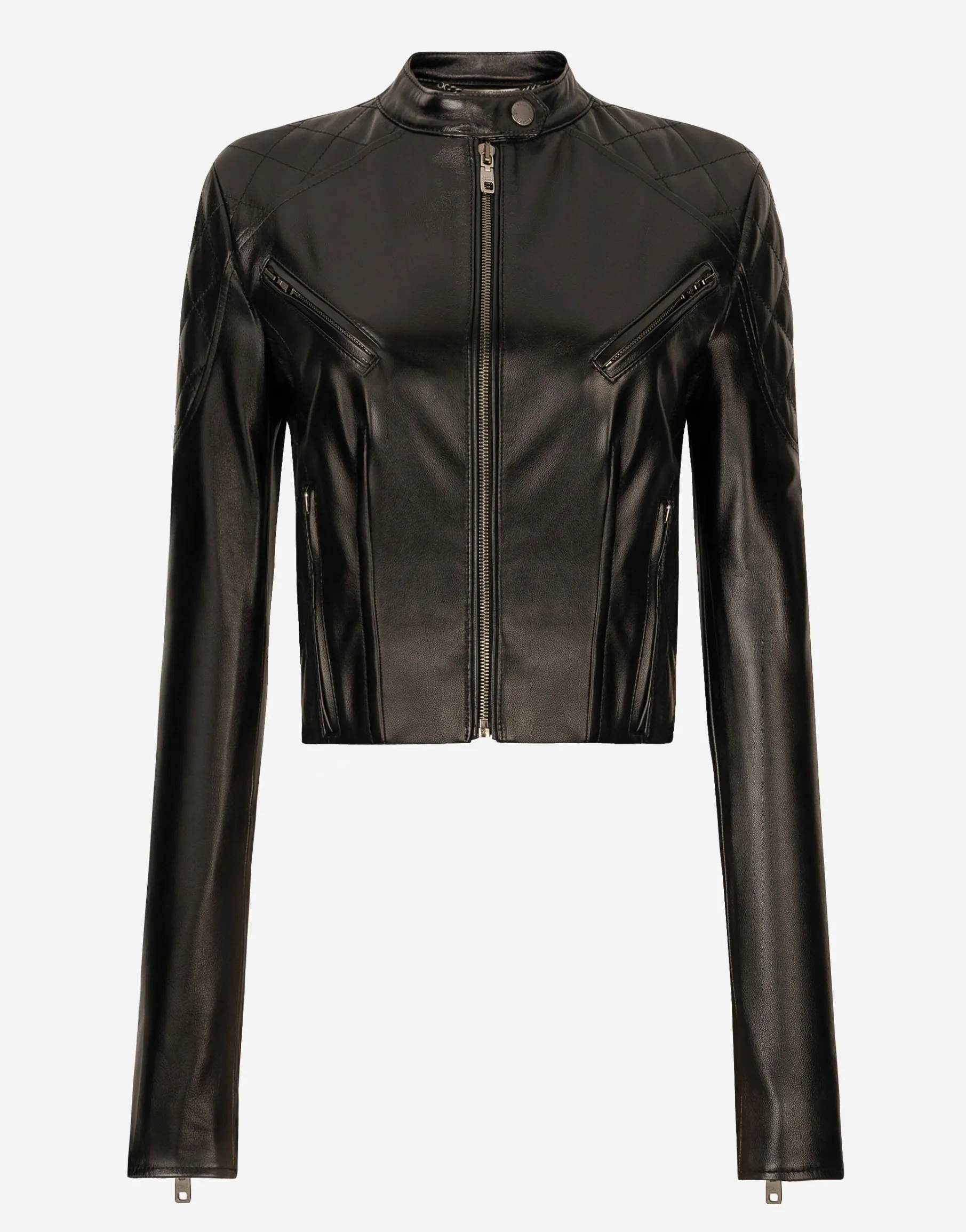 Short leather biker jacket