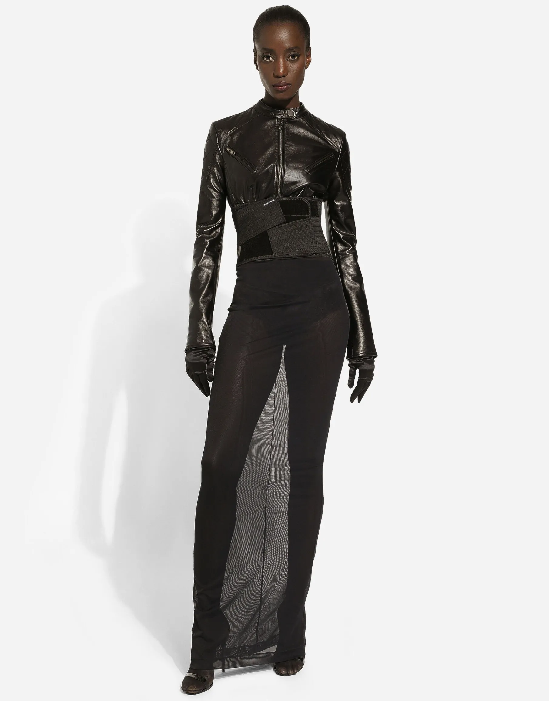Short leather biker jacket
