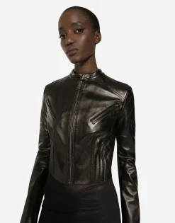 Short leather biker jacket