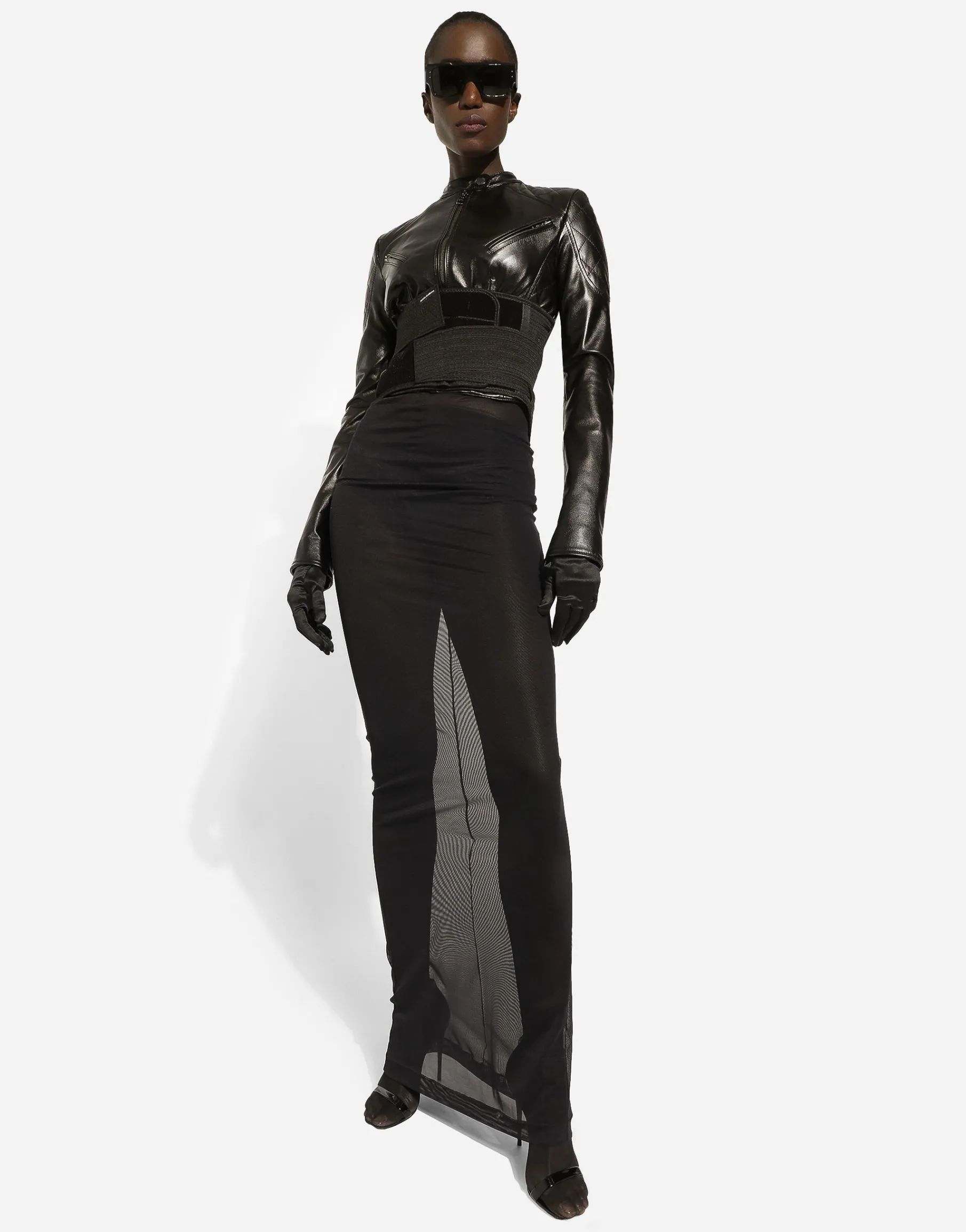 Short leather biker jacket