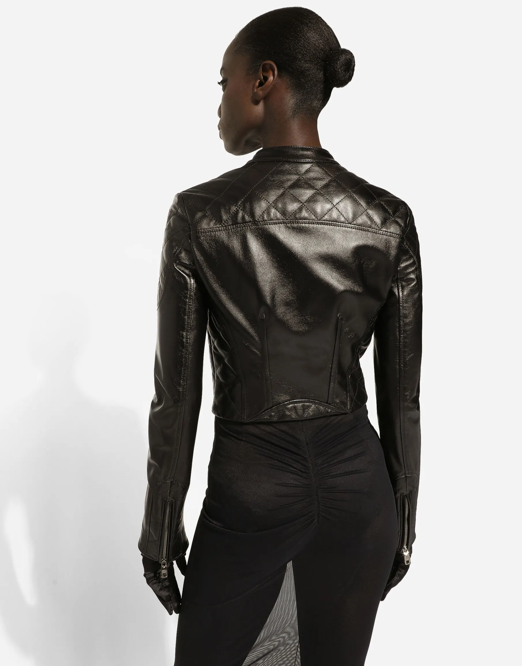 Short leather biker jacket