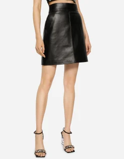 Short leather skirt