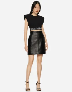 Short leather skirt