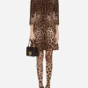 Short leopard print dress in double crêpe