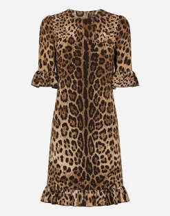 Short leopard-print cady dress